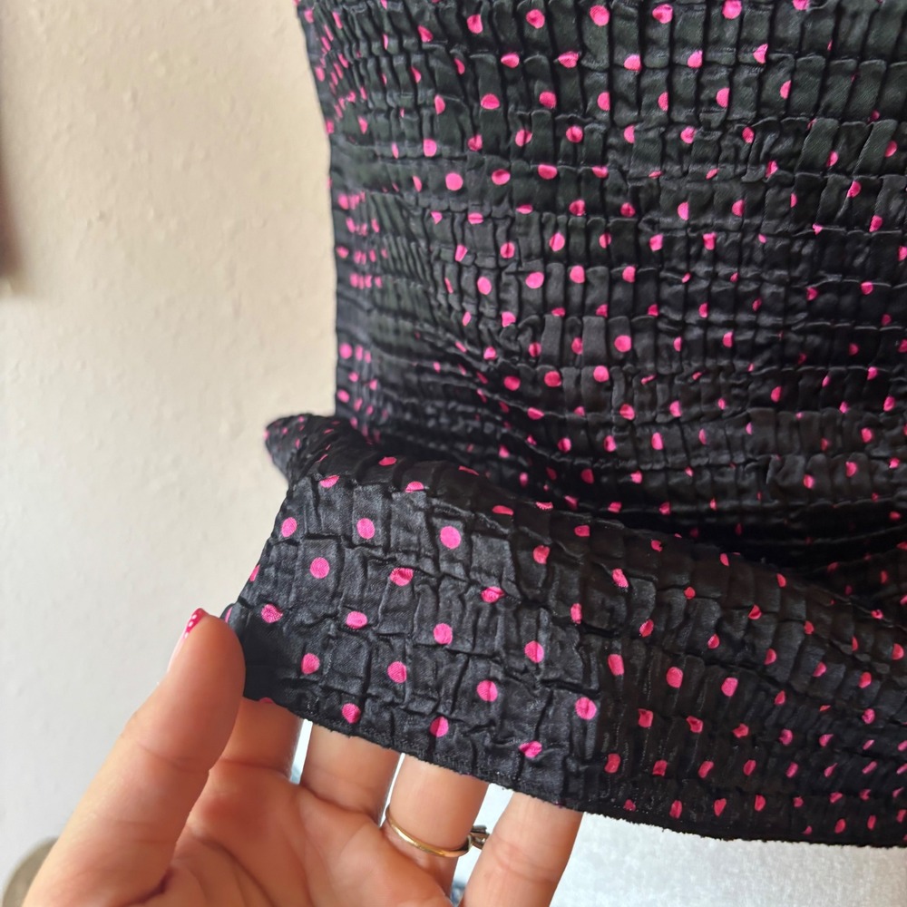 2000s Funky Hot Pink Polka Dot Mock Neck Blouse - Picture 4 of 8